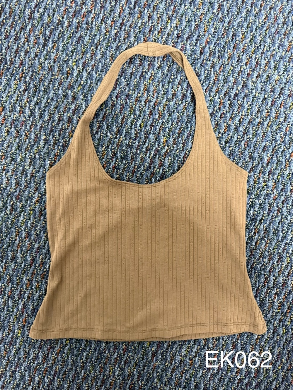 Motel Khaki Ribbed Halter Crop Top XS Y2K Open Back